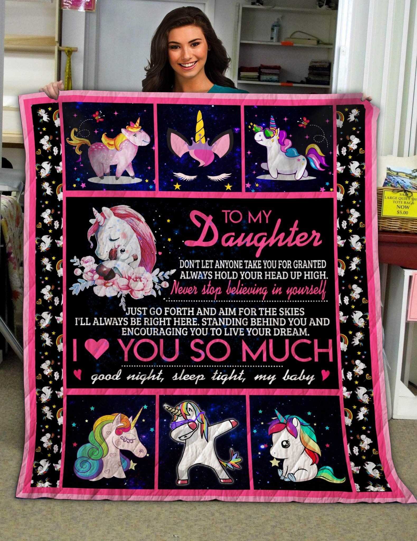 Unicorn To My Daughter Sherpa Fleece Blanket