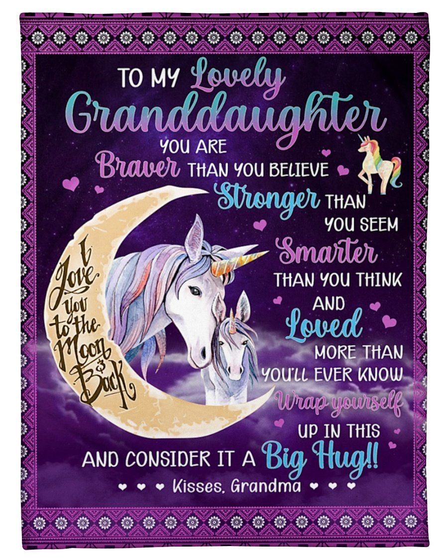 Unicorn To The Moon To Granddaughter You’re Smarter Than You Think Fleece Blanket Fleece Blanket