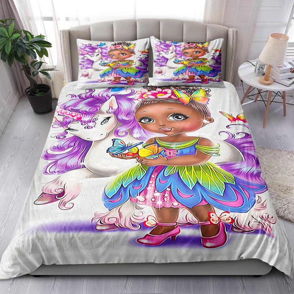 Unicorn Wall Art African American Bedding Set