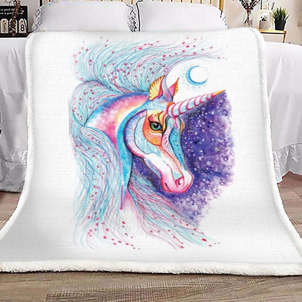 Unicorn Watercolor Painting Sherpa Fleece Blanket