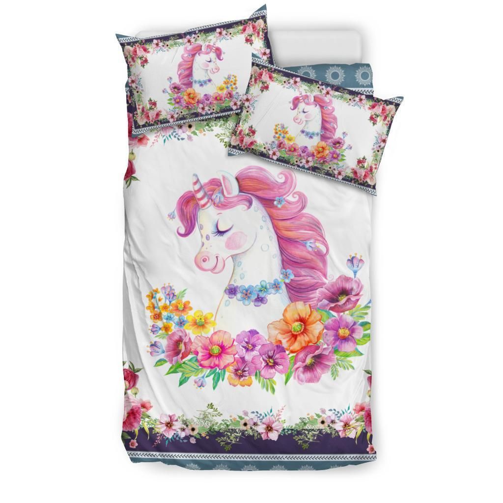 Unicorn With Flower Pattern Bedding Set