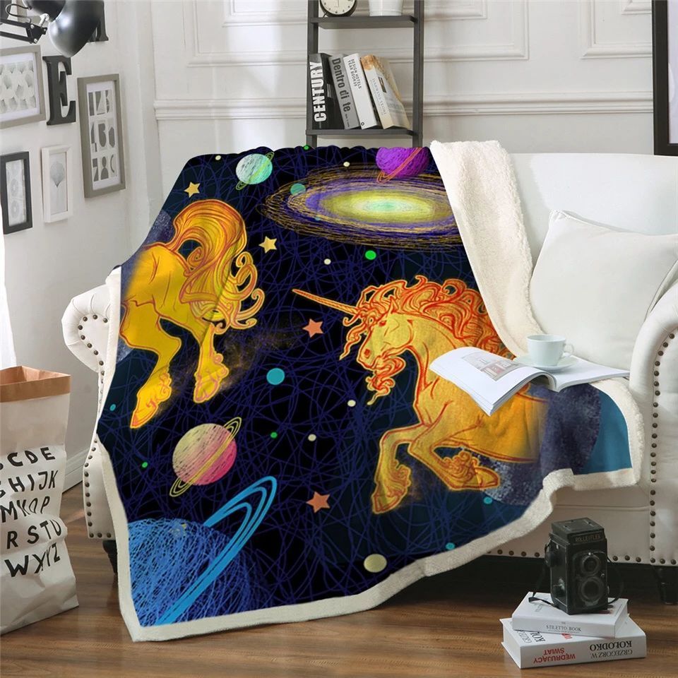 Unicorns And Planets Sherpa Fleece Blanket