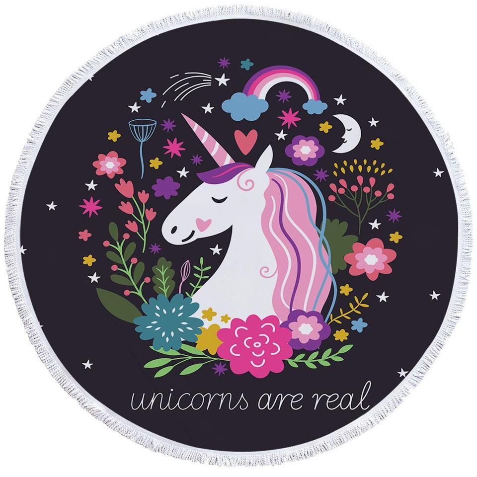 Unicorns Are Real Starry Printed Round Beach Towel