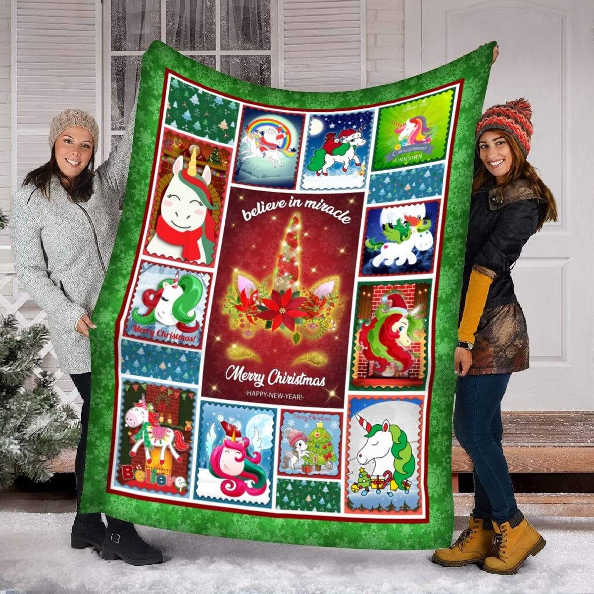 Unicorns Christmas Fleece Blanket