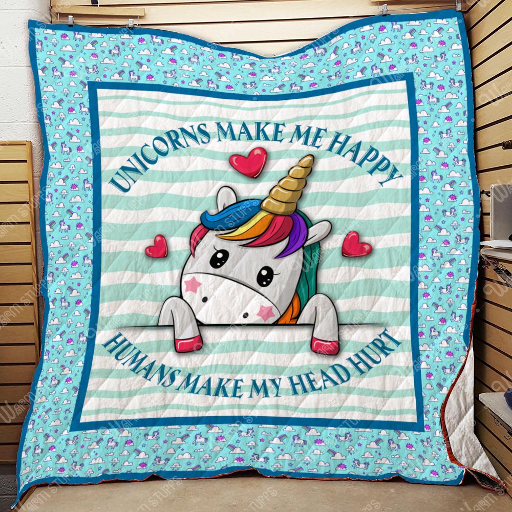 Unicorns Make Me Happy Quilt Blanket Kp25 Blue Dhc1312175Dd