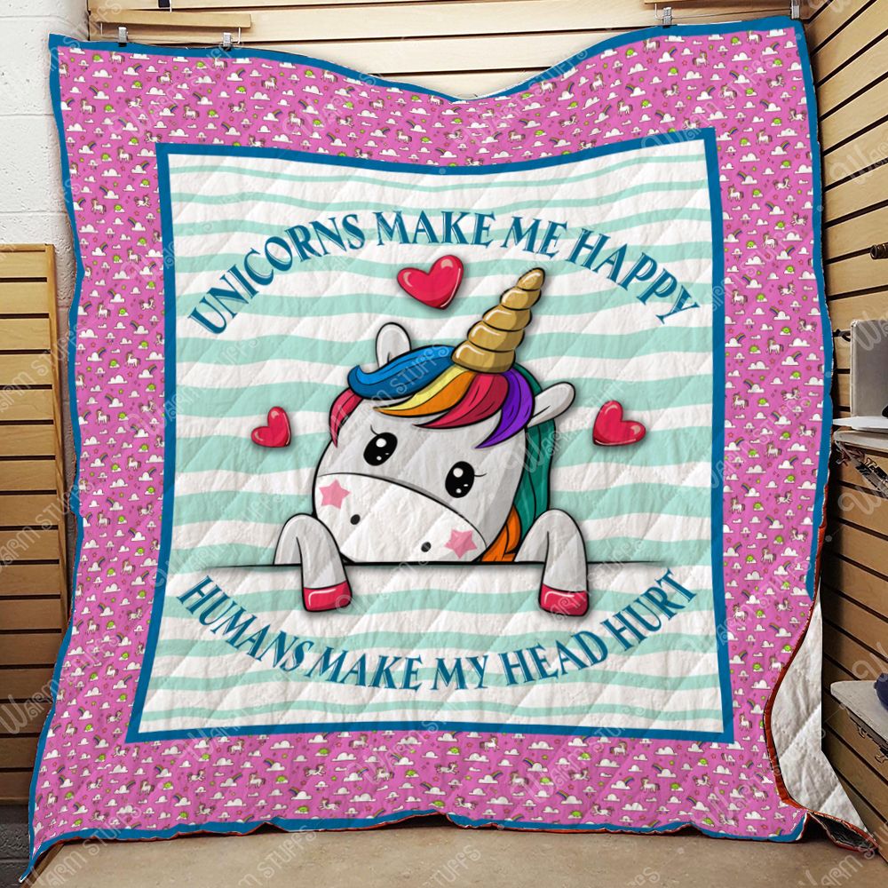 Unicorns Make Me Happy Quilt Blanket Kp25 Pink Dhc1312174Dd