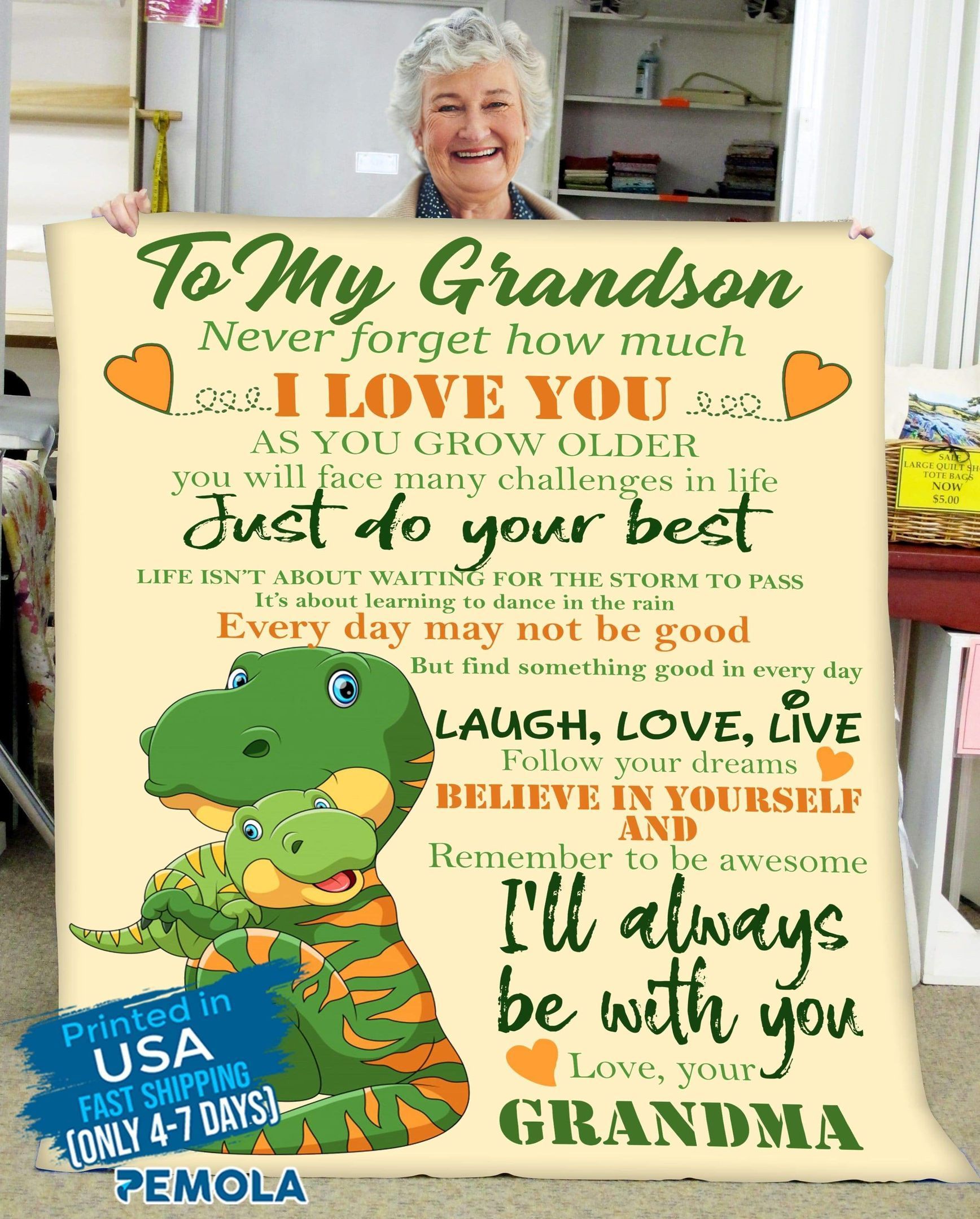 Unique Birthday Gift For Grandson I Love You Dino Fleece Blanket