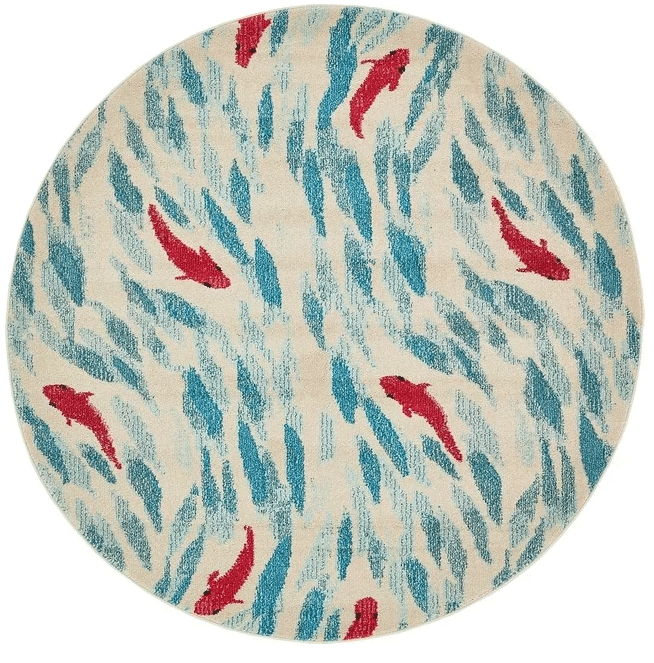 Unique Loom Beige Shoal Fish Round Carpet