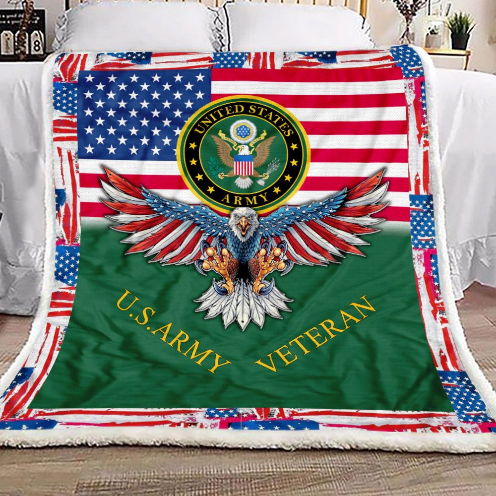 US American Eagle Army Veteran Fleece Blanket