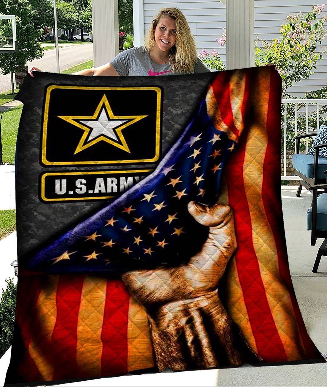 US Army American Flag Quilt Blanket