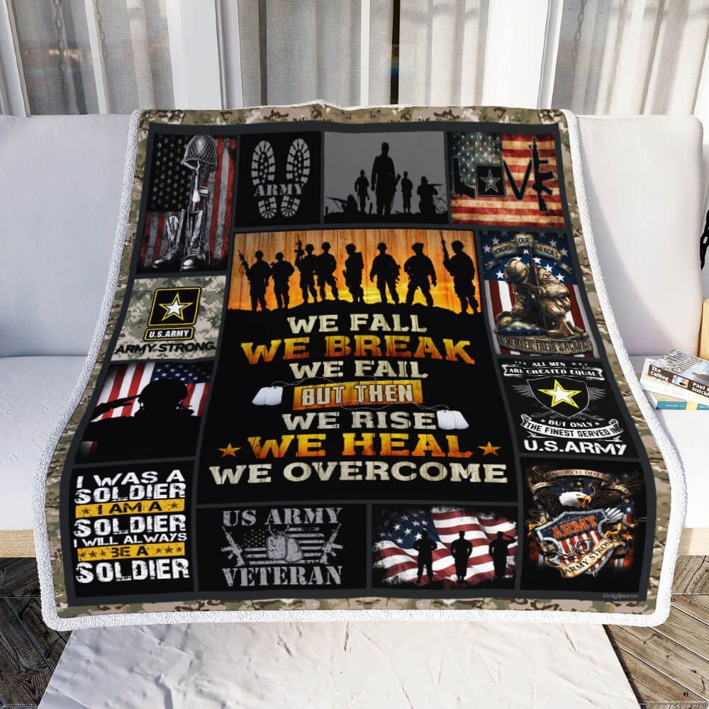 US Army Veteran We Rise We Heal We Overcome Sherpa Fleece Blanket