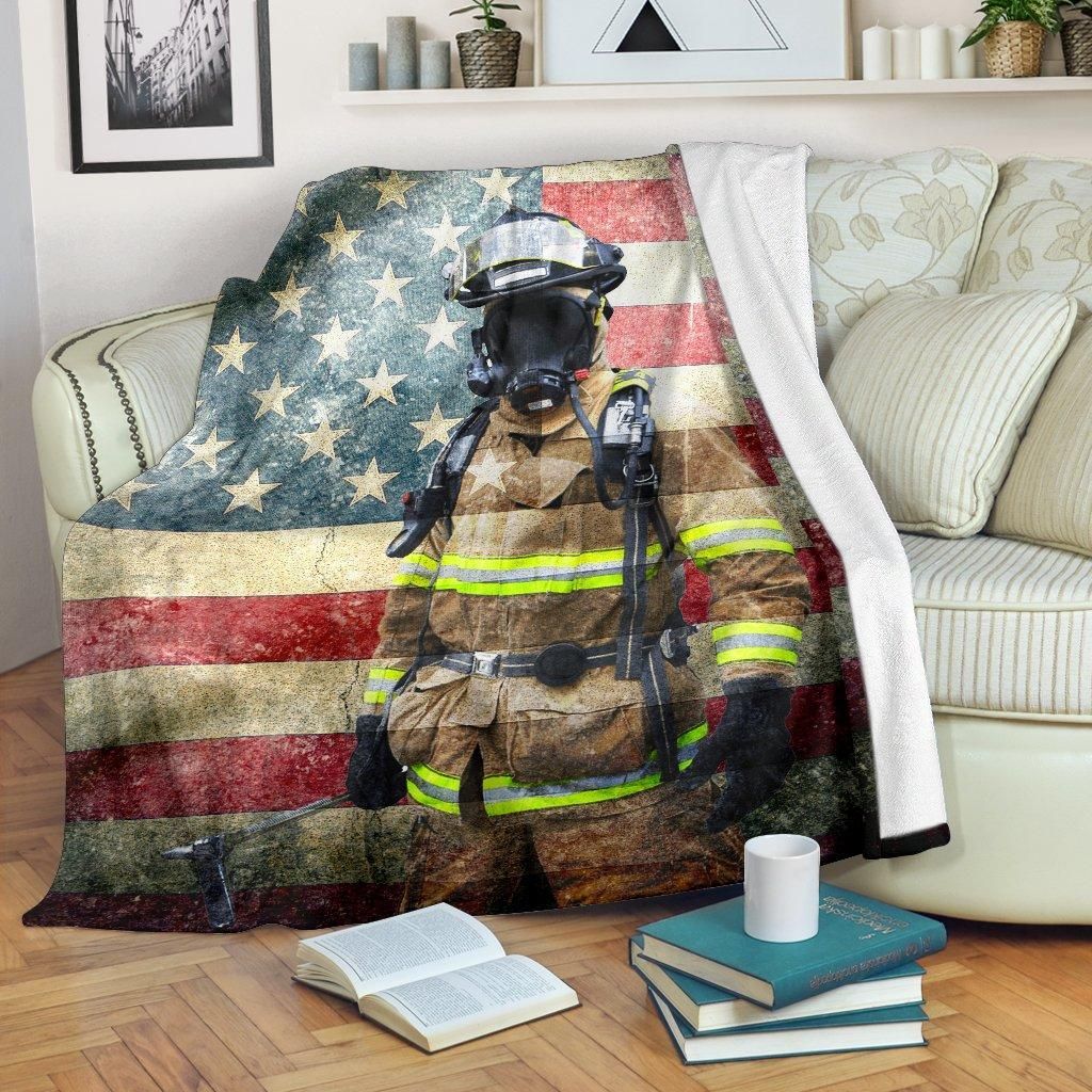 Us Firefighter Sherpa Fleece Blanket