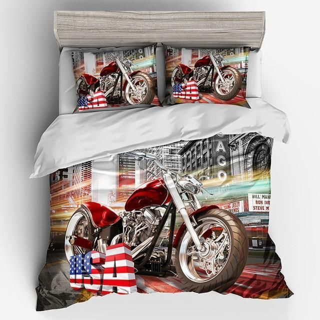 Us Flag Passionate Motorbike Bedding Set