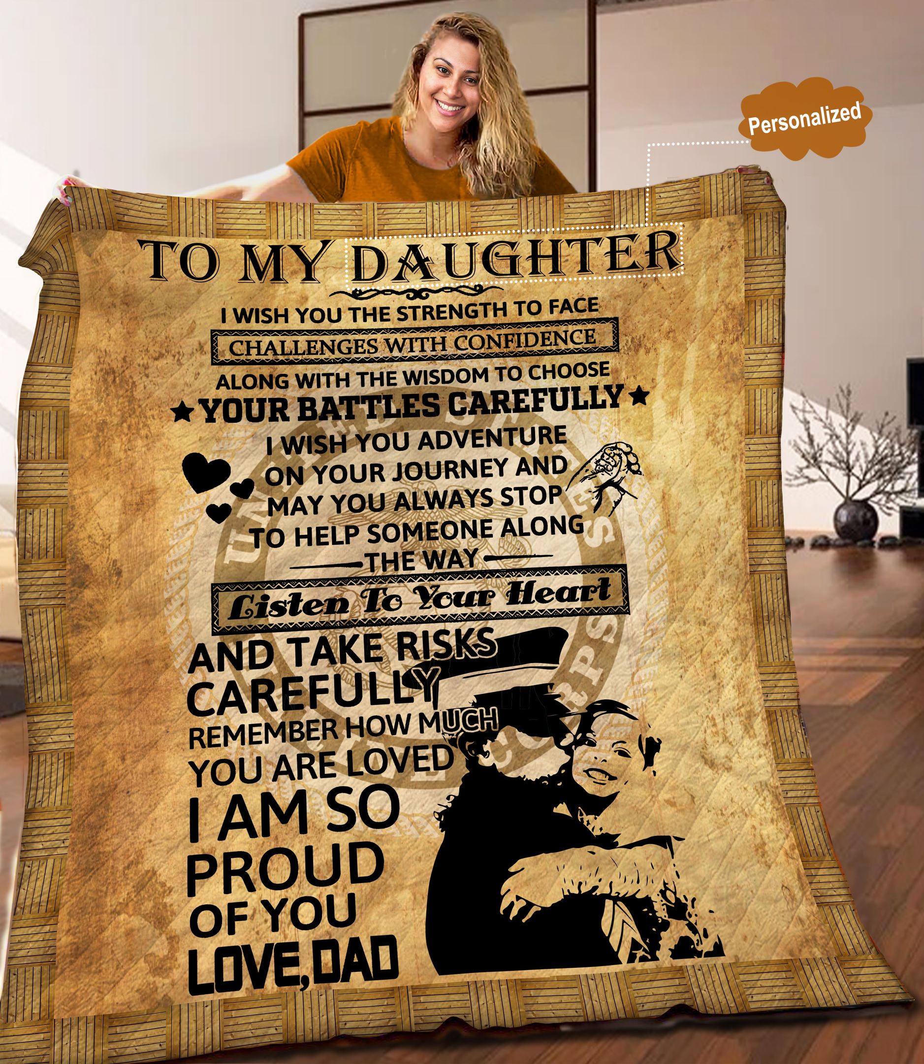 US Marine Corps Dad Personalized Quilt Blanket C9B290502MI