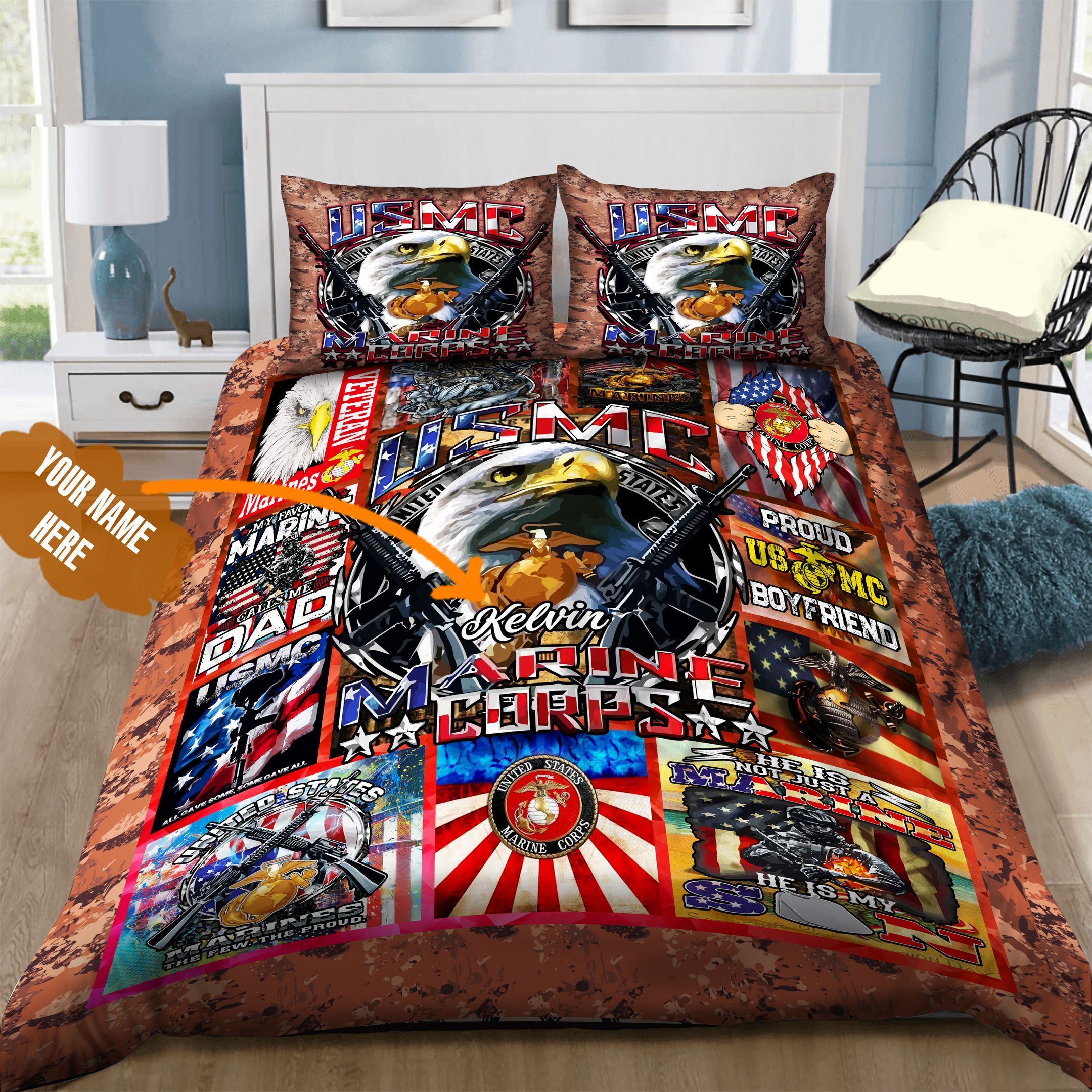 US Marine Corps Personalized Bedding Set
