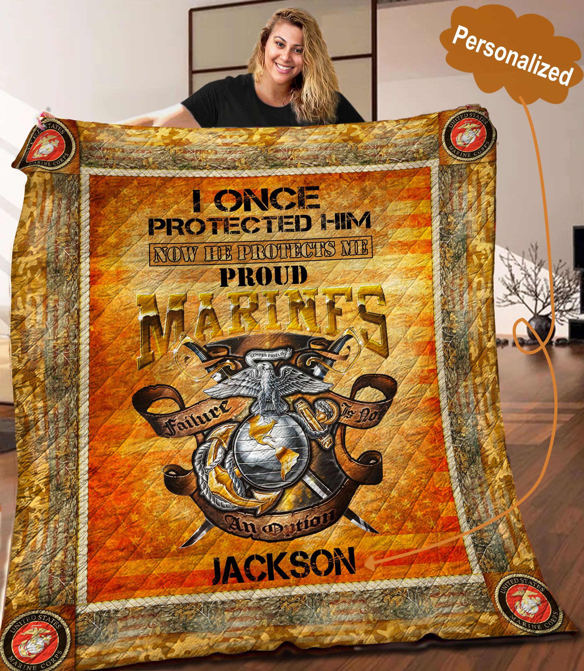 US Marine Corps Personalized Quilt Blanket C9B040601MI