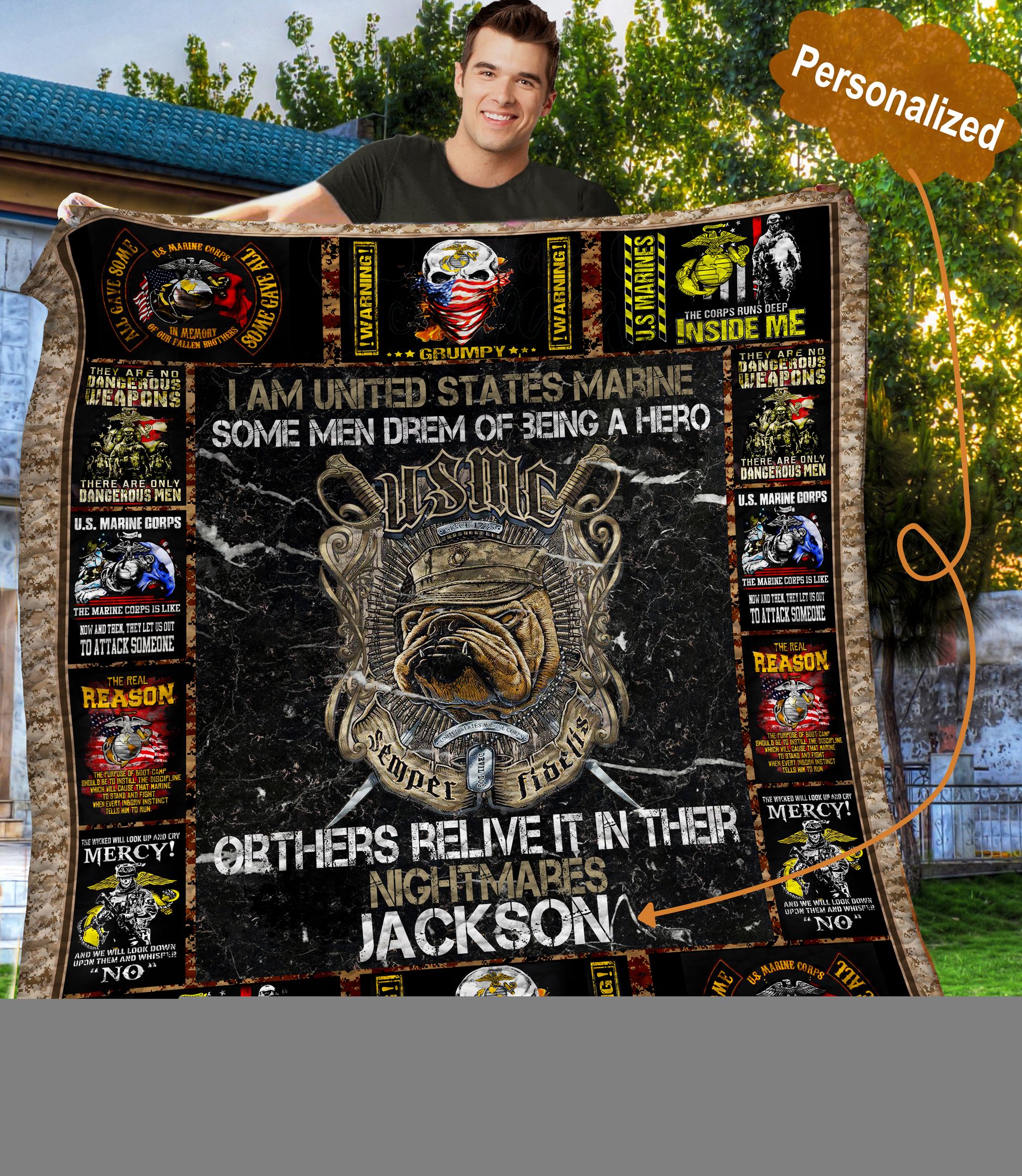 US Marine Corps Personalized Quilt Blanket C9B060601MI