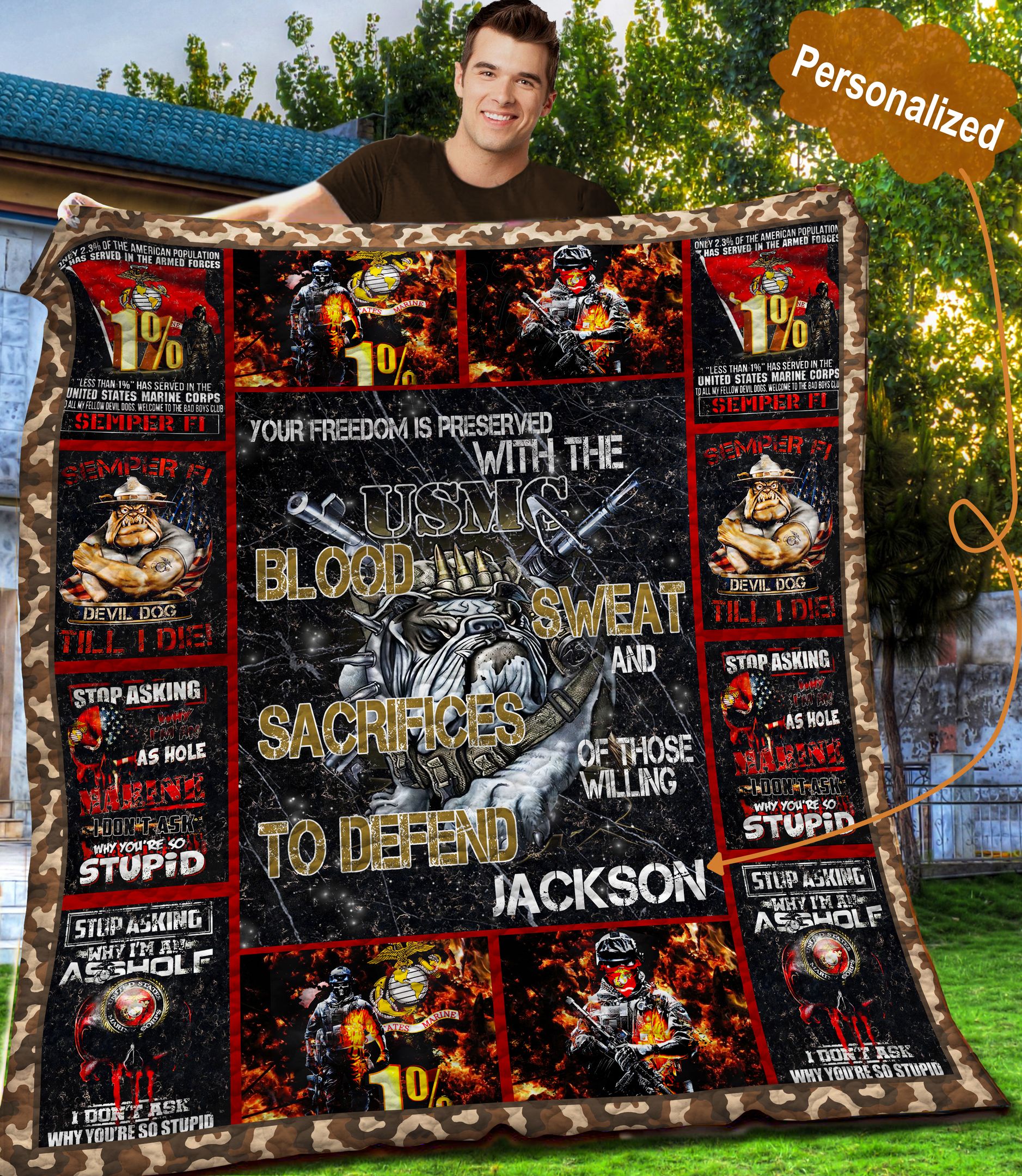 US Marine Corps Personalized Quilt Blanket C9B080601MI
