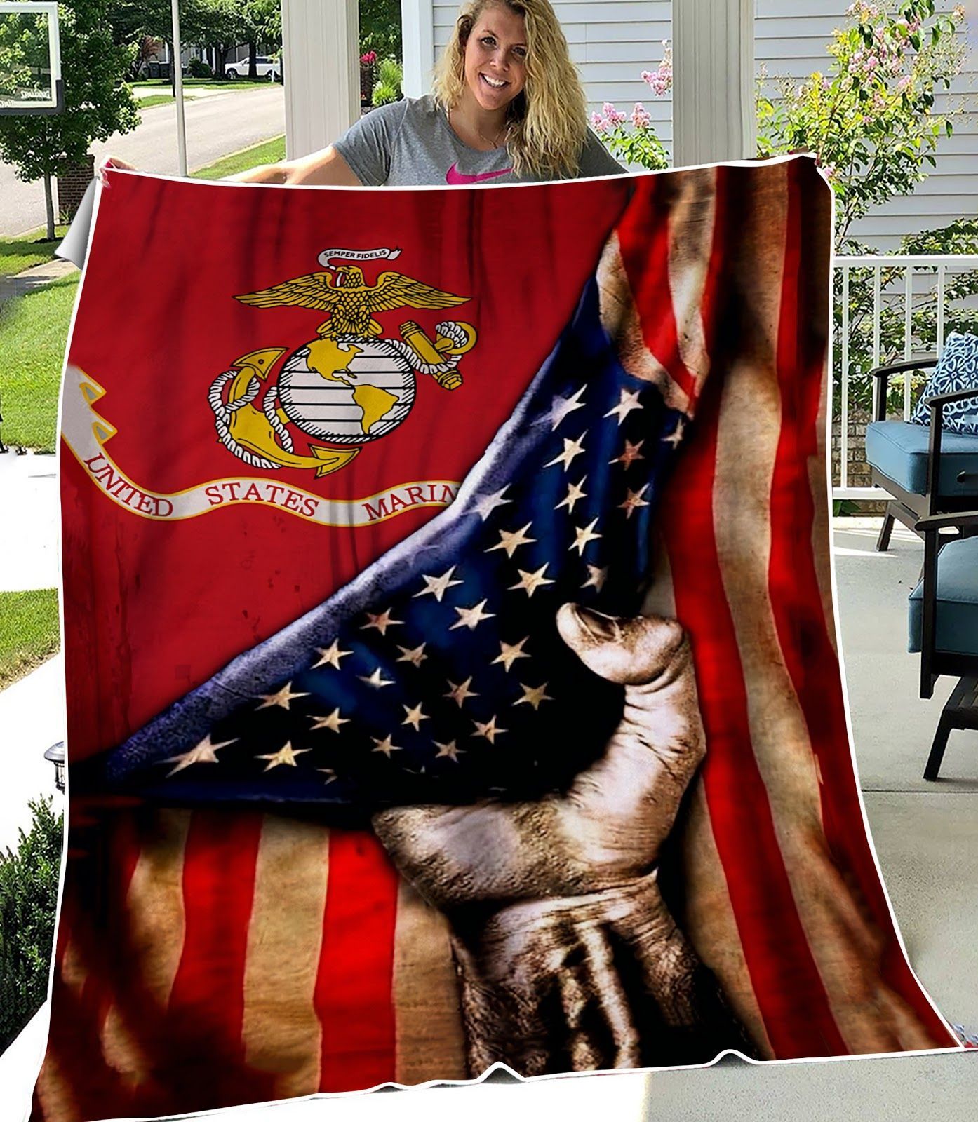 Us Marine Sherpa Fleece Blanket