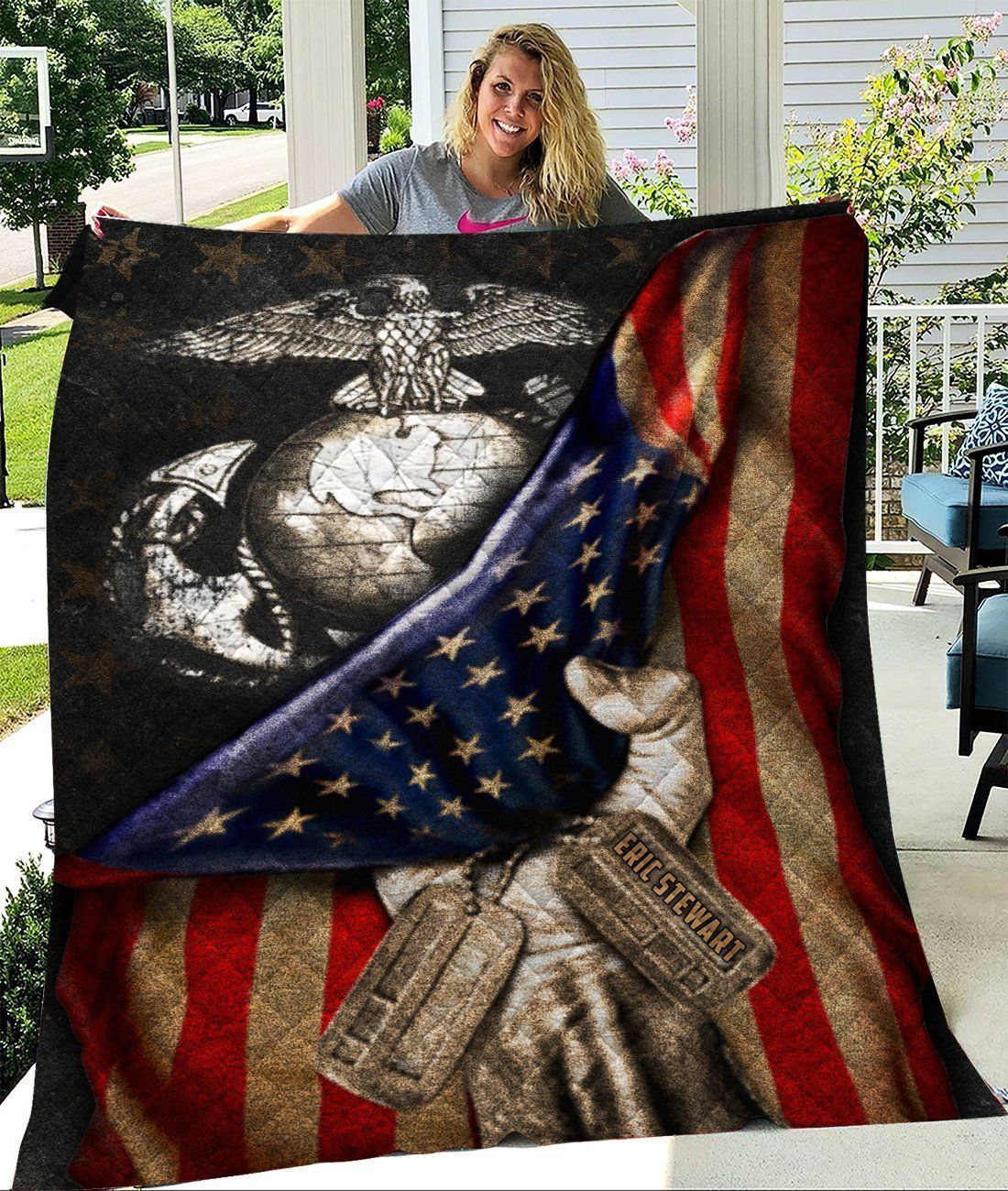 US Marines American Flag Quilt Blanket