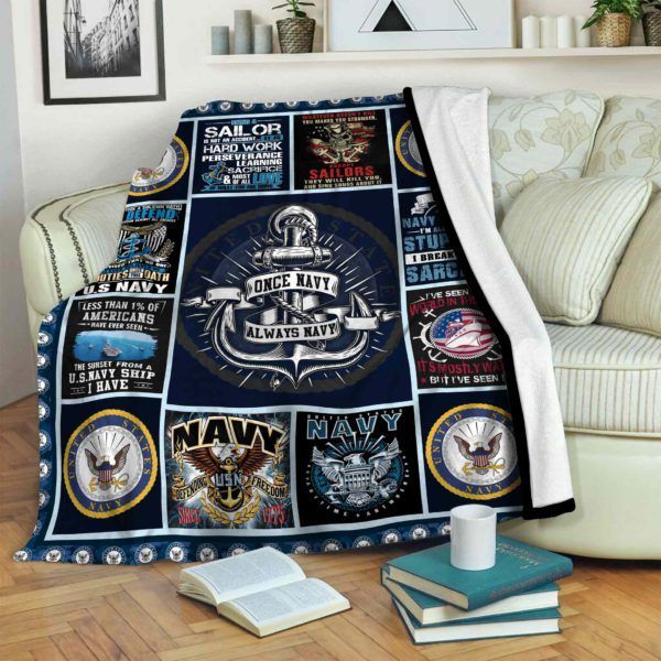 Us Navy Once Navy Always Navy Sherpa Fleece Blanket