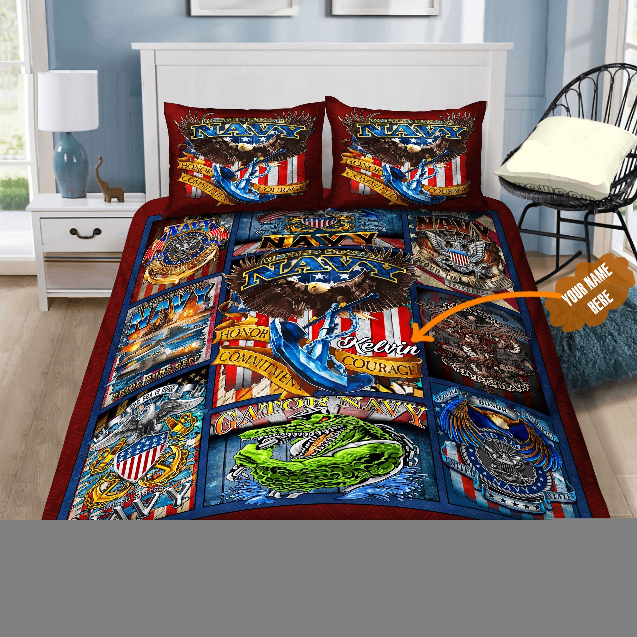 US Navy Personalized Bedding Set