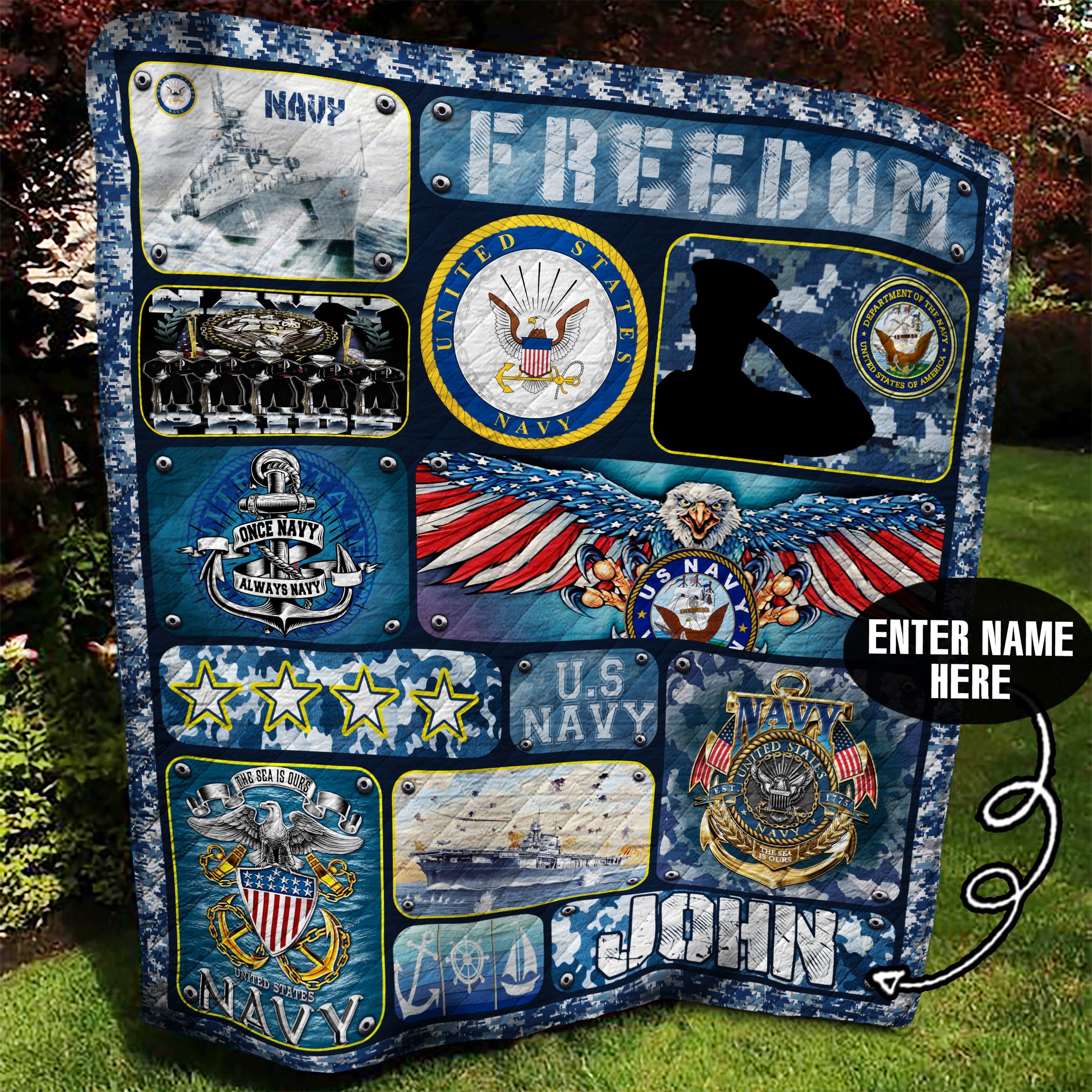 US Navy Personalized MMM160903MI Quilt Blanket