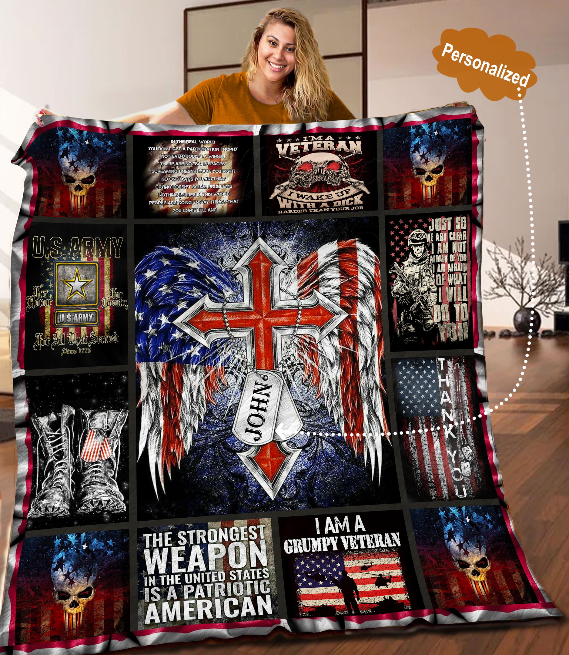 US Veteran Personalized Quilt Blanket C9B290501MI
