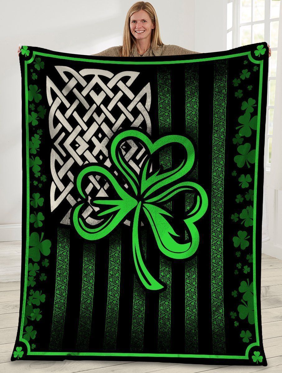 Usa Flag Irish Shamrock Printed Fleece Blanket