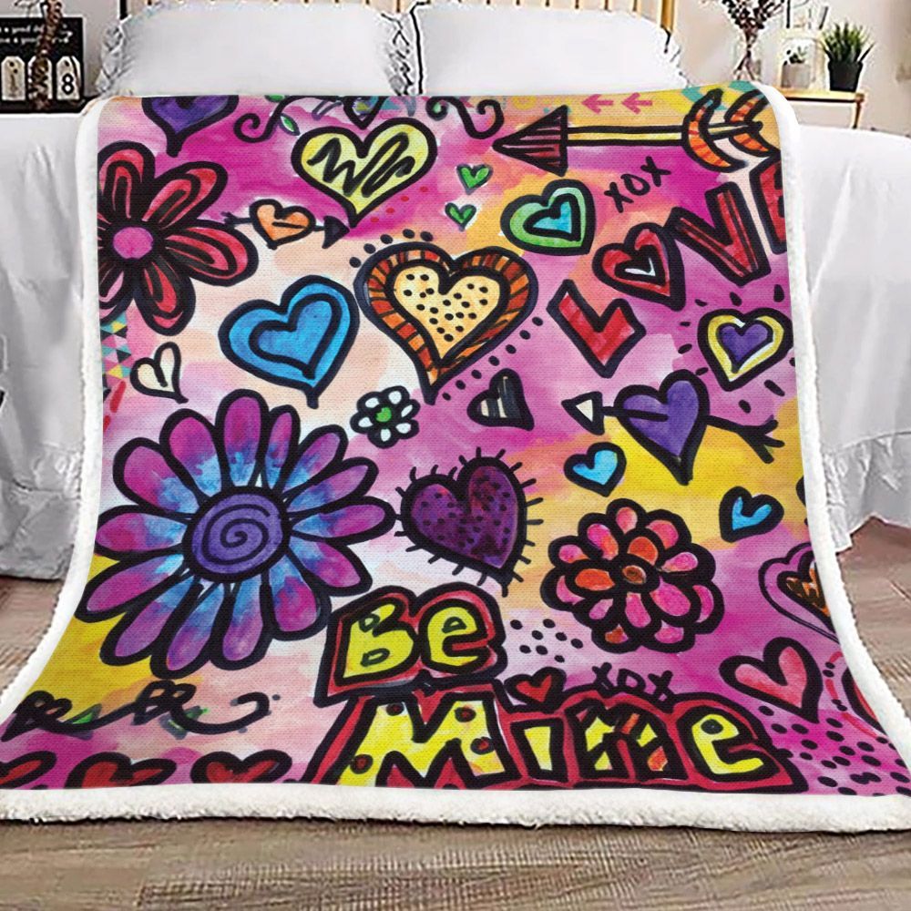 Valentine Be Mine Doodle Art Sherpa Fleece Blanket