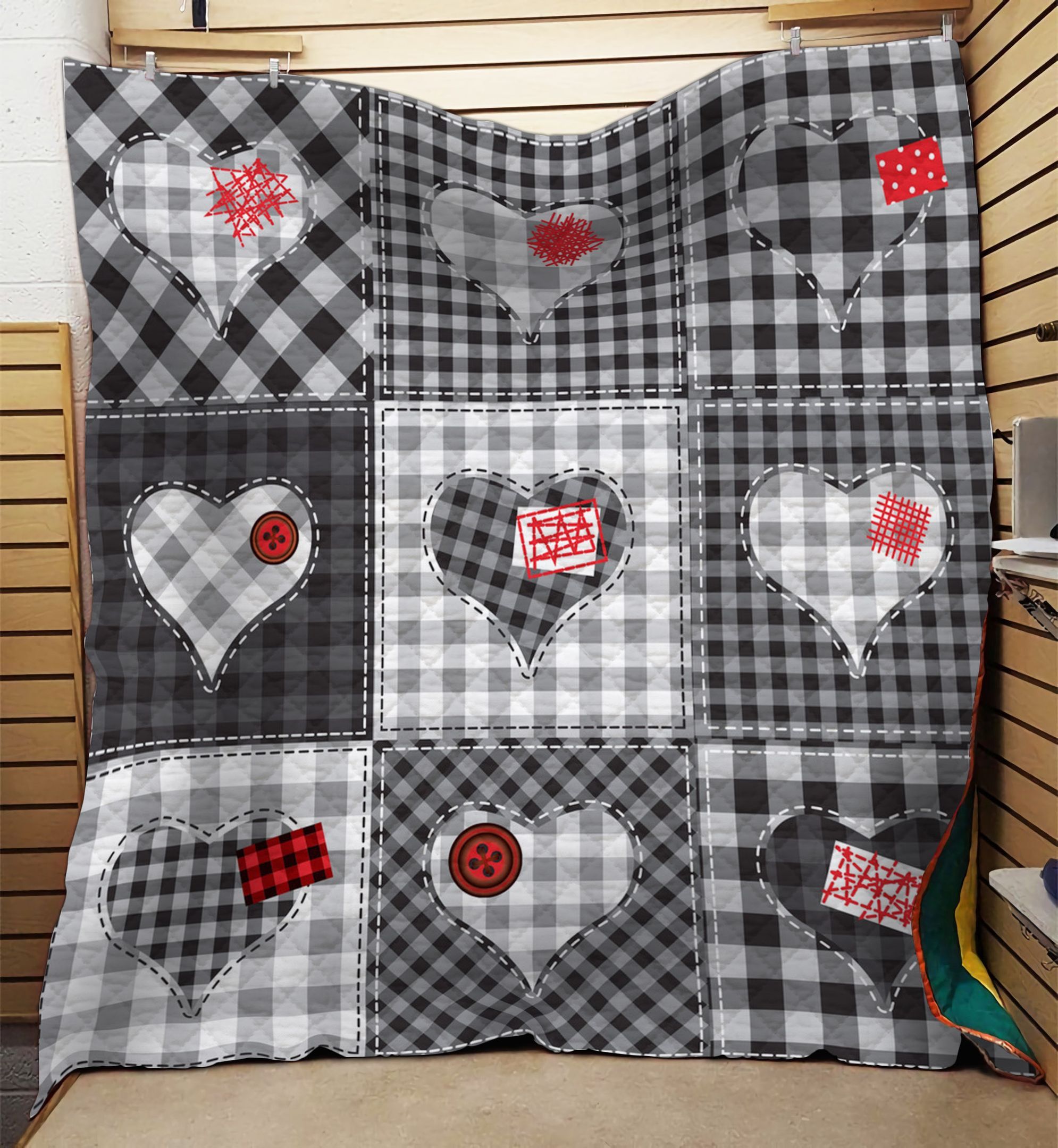 Valentine Black And White Heart Patchwork GS-KL1101TT Quilt Blanket