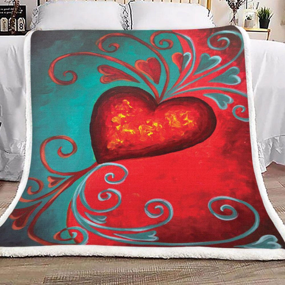 Valentine Fire Heart Sherpa Fleece Blanket