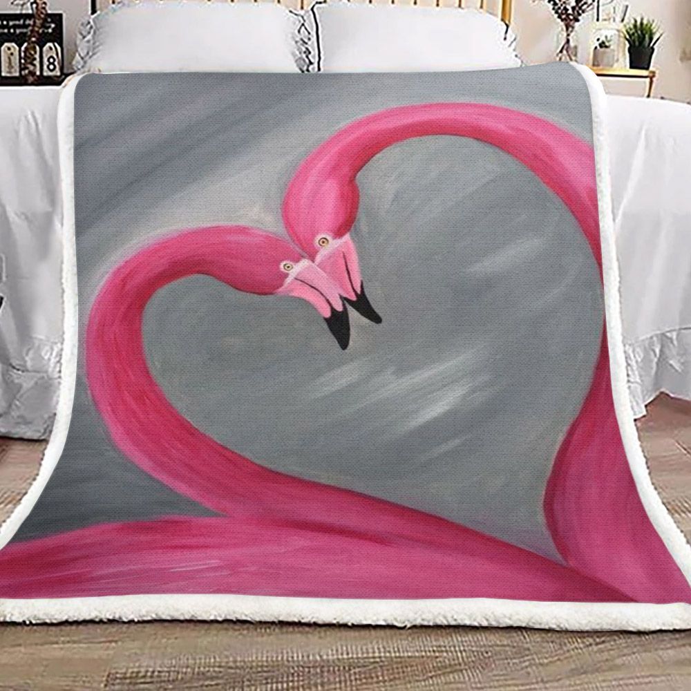 Valentine Love Flamingo Sherpa Fleece Blanket