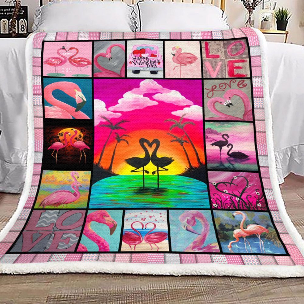 Valentine Love Flamingo Sherpa Fleece Blanket