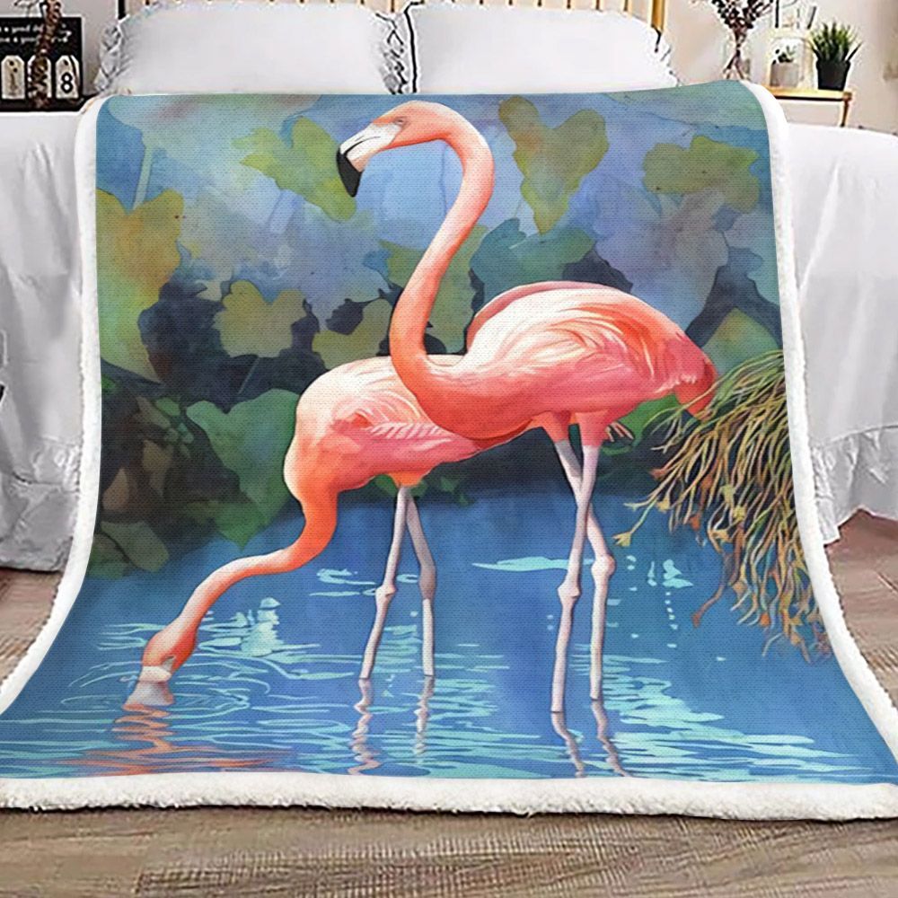 Valentine Love Flamingo Sherpa Fleece Blanket