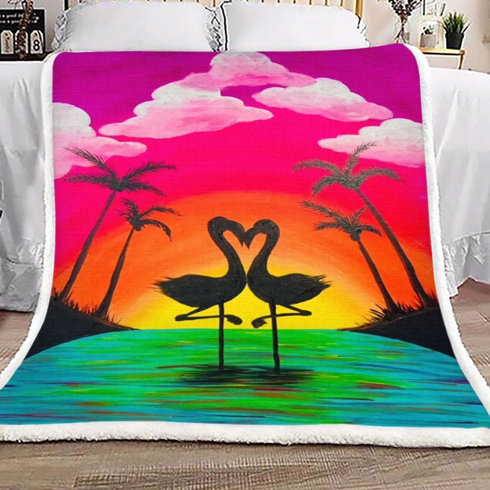 Valentine Love Flamingo Sherpa Fleece Blanket