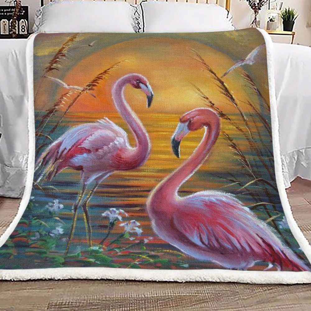 Valentine Love Flamingo Sherpa Fleece Blanket