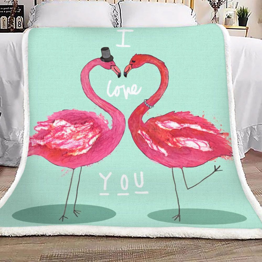Valentine Love Flamingo Sherpa Fleece Blanket