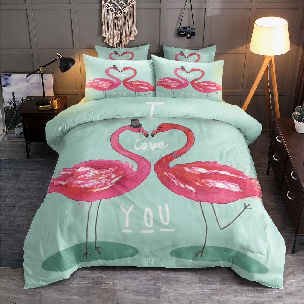 Valentine Love Flamingo Bedding Set
