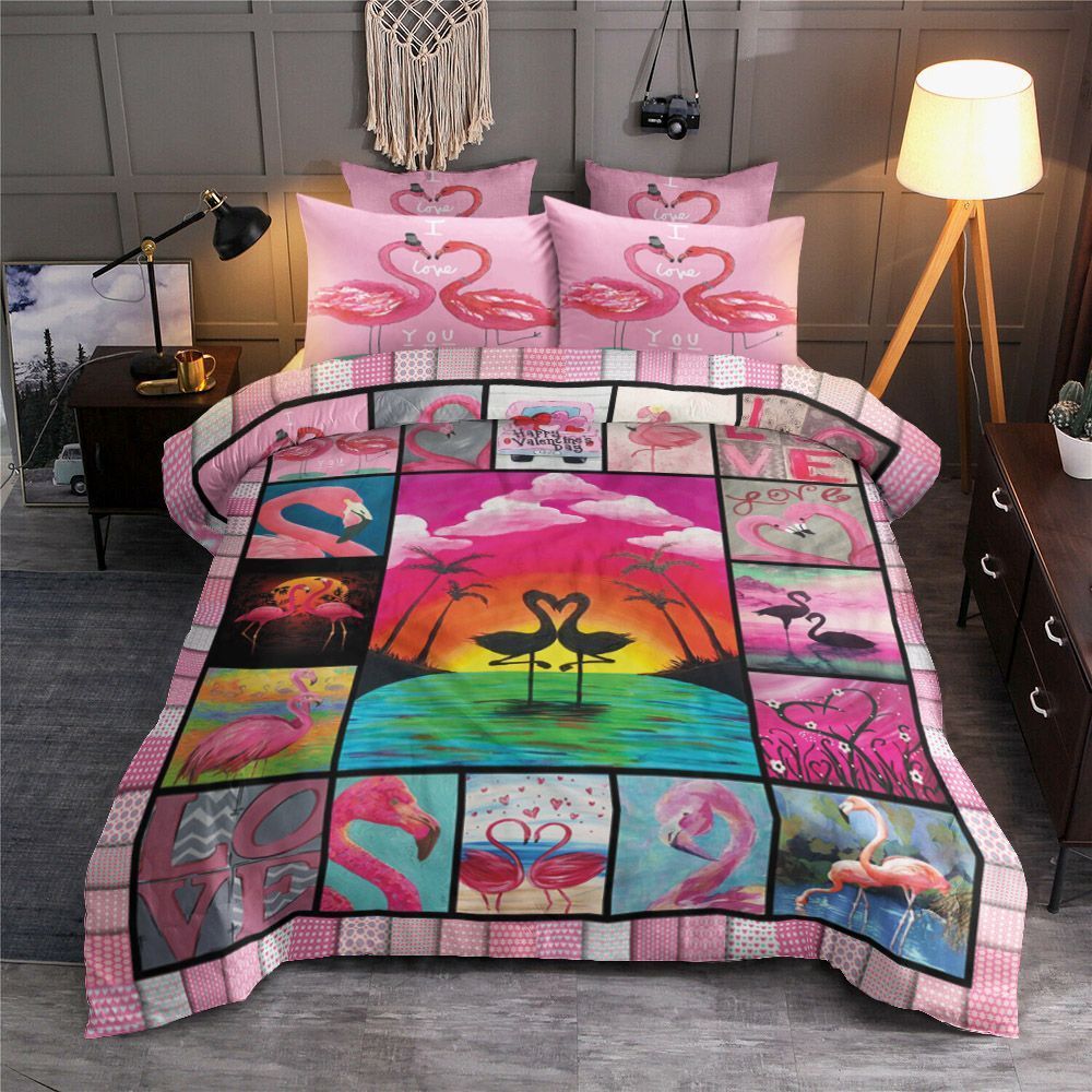 Valentine Love Flamingo Bedding Set