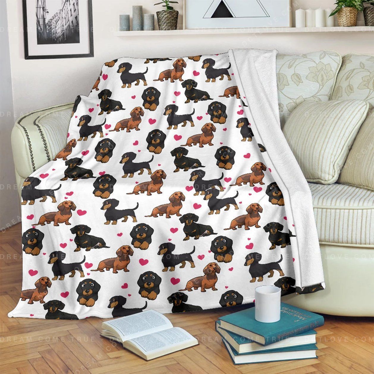 Valentine’s Day Dachshund Heart Sherpa Fleece Blanket