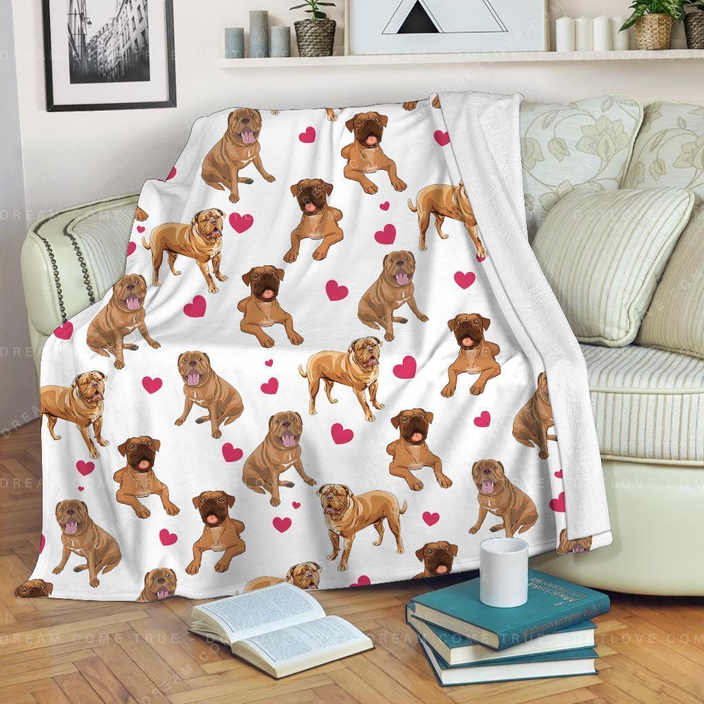 Valentine’s Day Dogue De Bordeaux Heart Sherpa Fleece Blanket