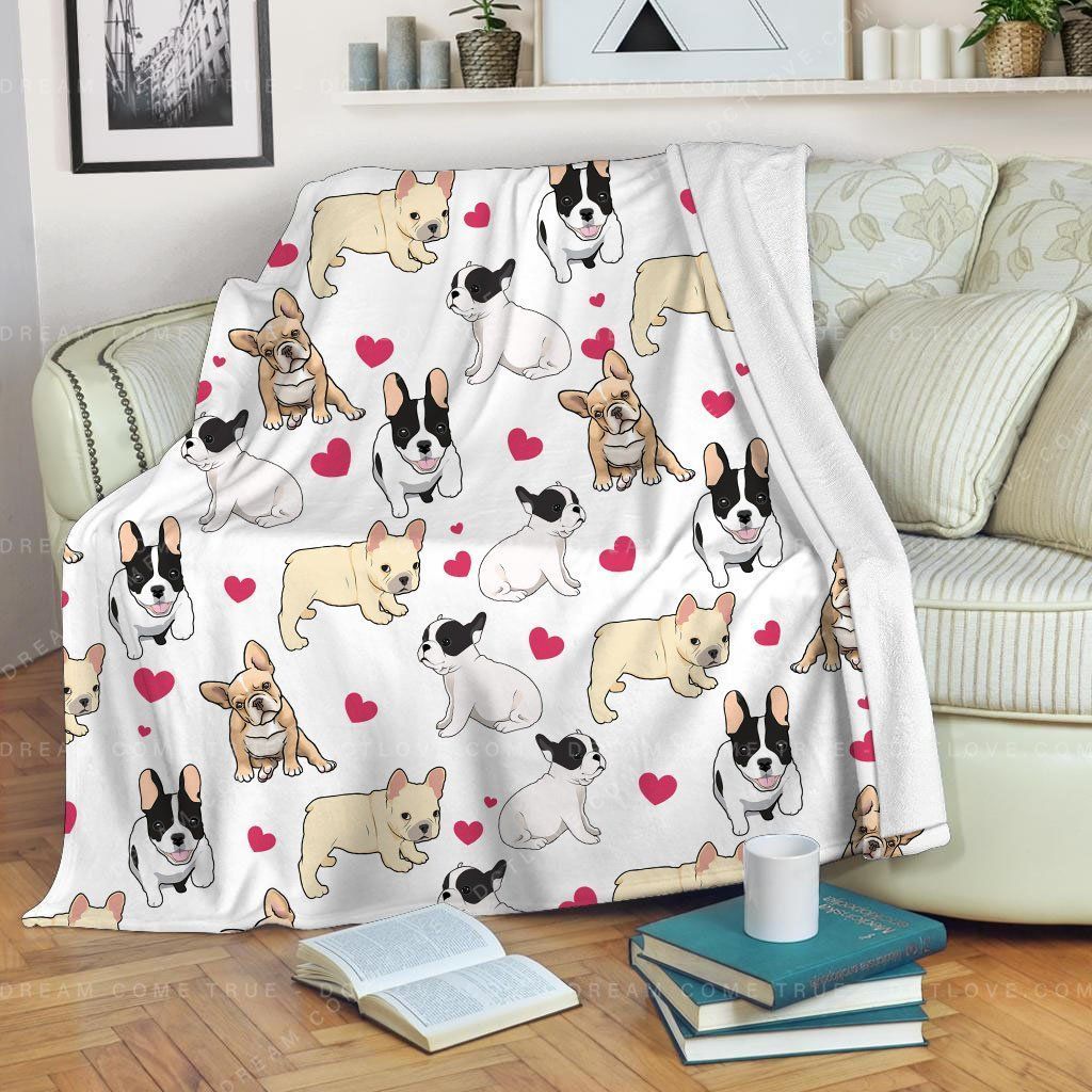 Valentine’s Day French Bulldog Heart Sherpa Fleece Blanket