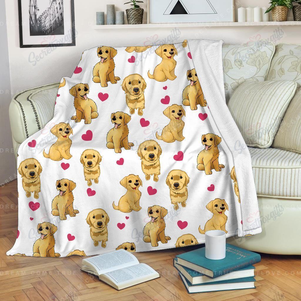 Valentine’s Day Golden Retriever Heart Fleece Blanket