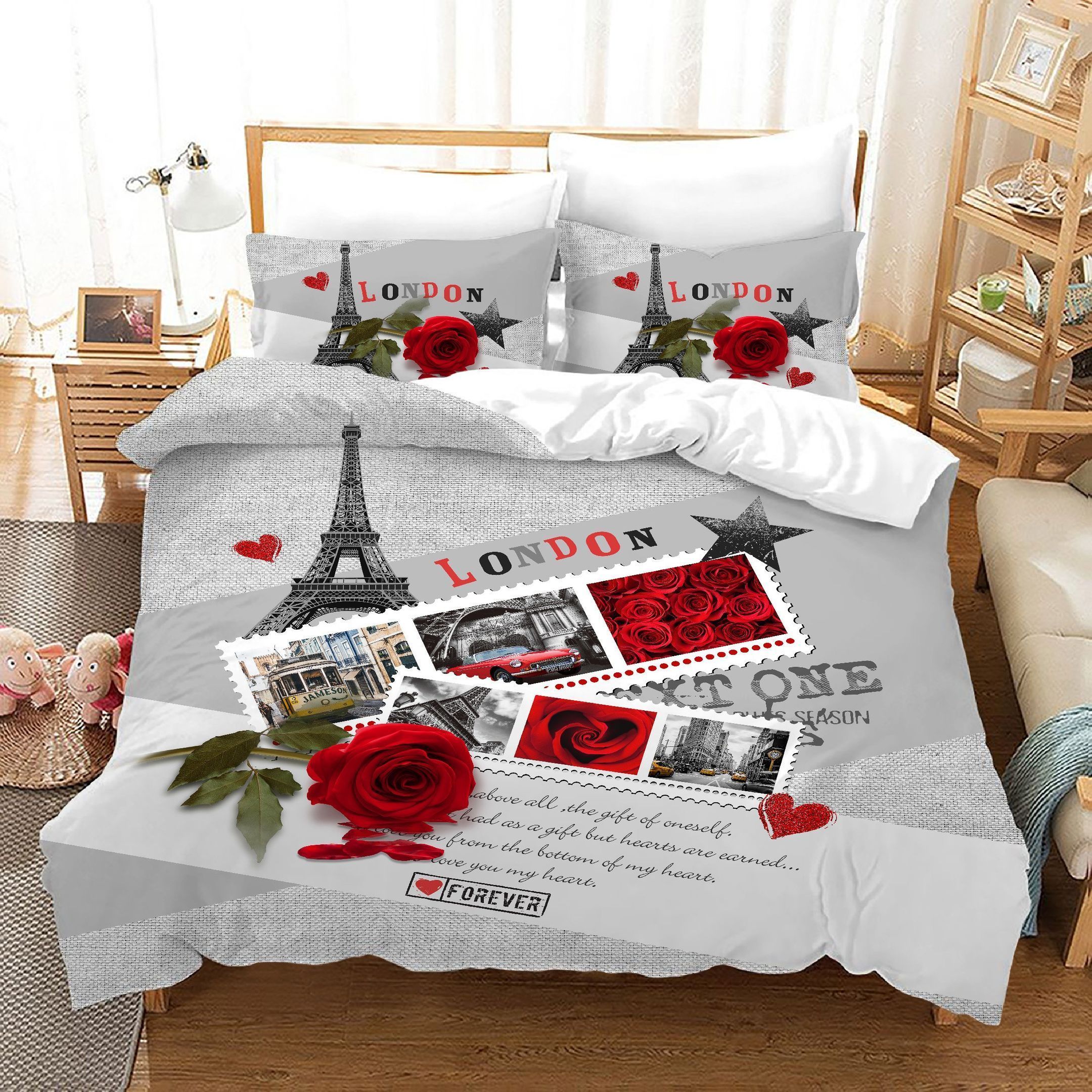 Valentine’s Day Love Romantic Floral Gift Stamp Pattern Bedding Set