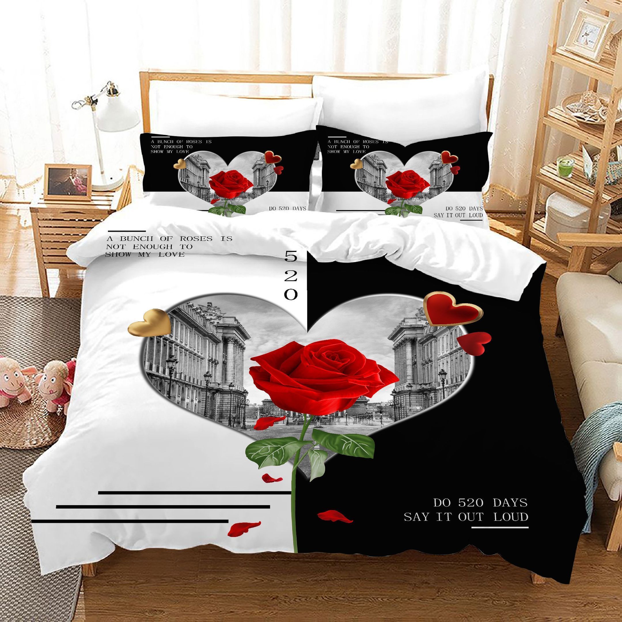 Valentine’s Day Romantic Red Rose Bedding Set