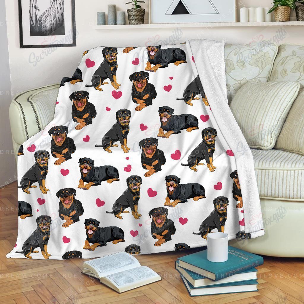 Valentine’s Day Rottweiler Heart Fleece Blanket