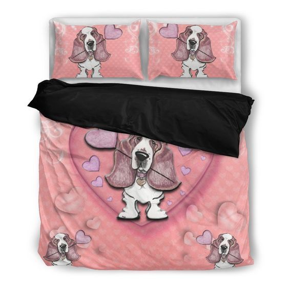 Valentine S Day Special Basset Hound Print Bedding Set