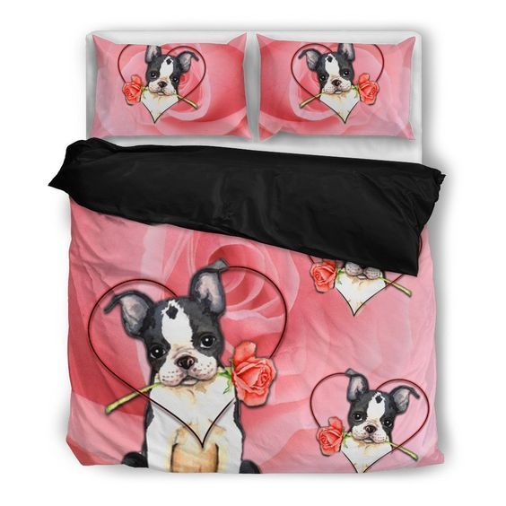 Valentine S Day Special Boston Terrier On Red Print Bedding Set