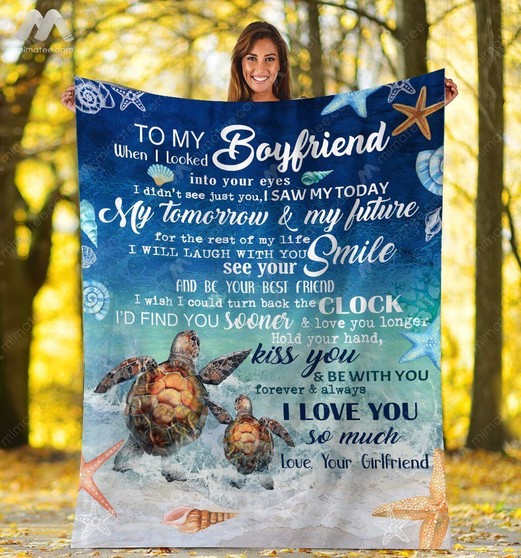 Valentine’s Day To My Boyfriend When I Look Into Your Eyes Sherpa Fleece Blanket